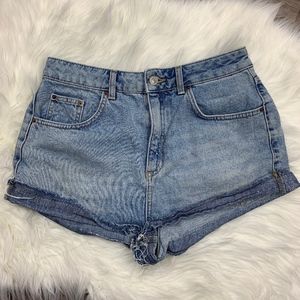 TOPSHOP Blue Mom High-Waisted Denim Jean Shorts